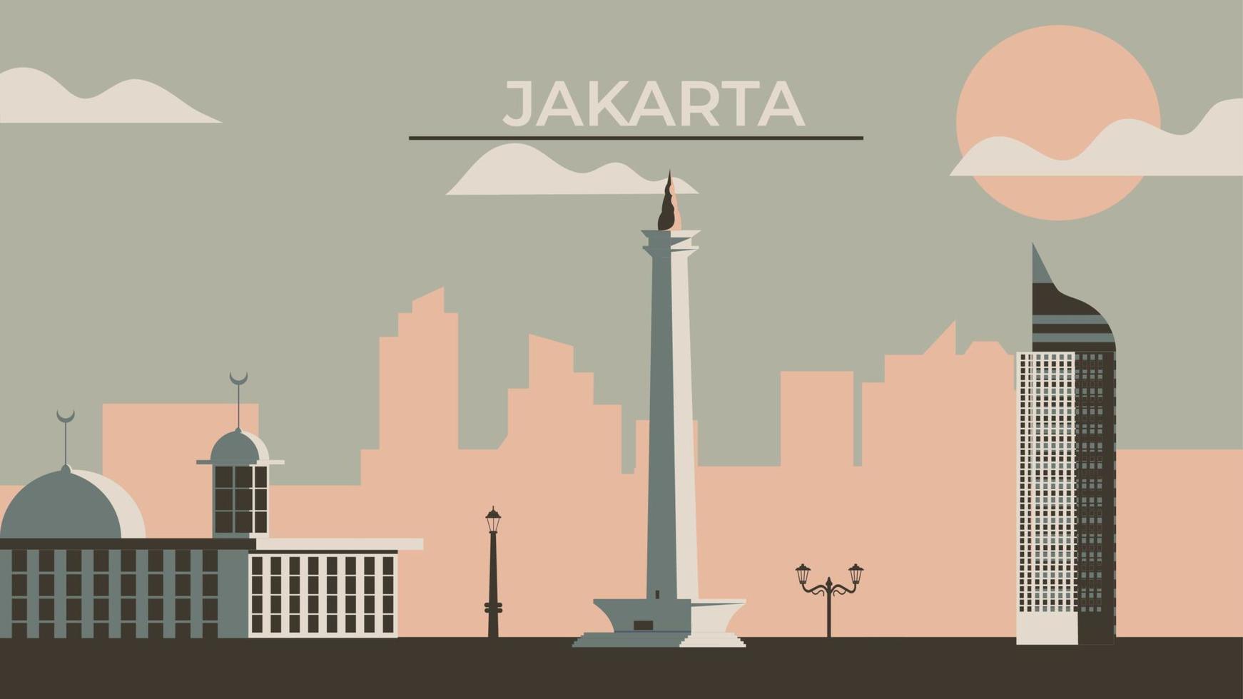 ilustración de la ciudad de jakarta para postal y pancarta vector