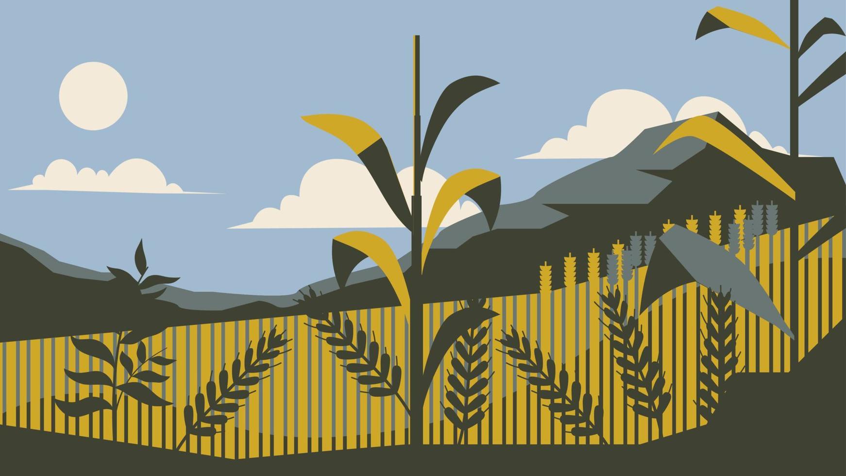 Morning in wheat field vector