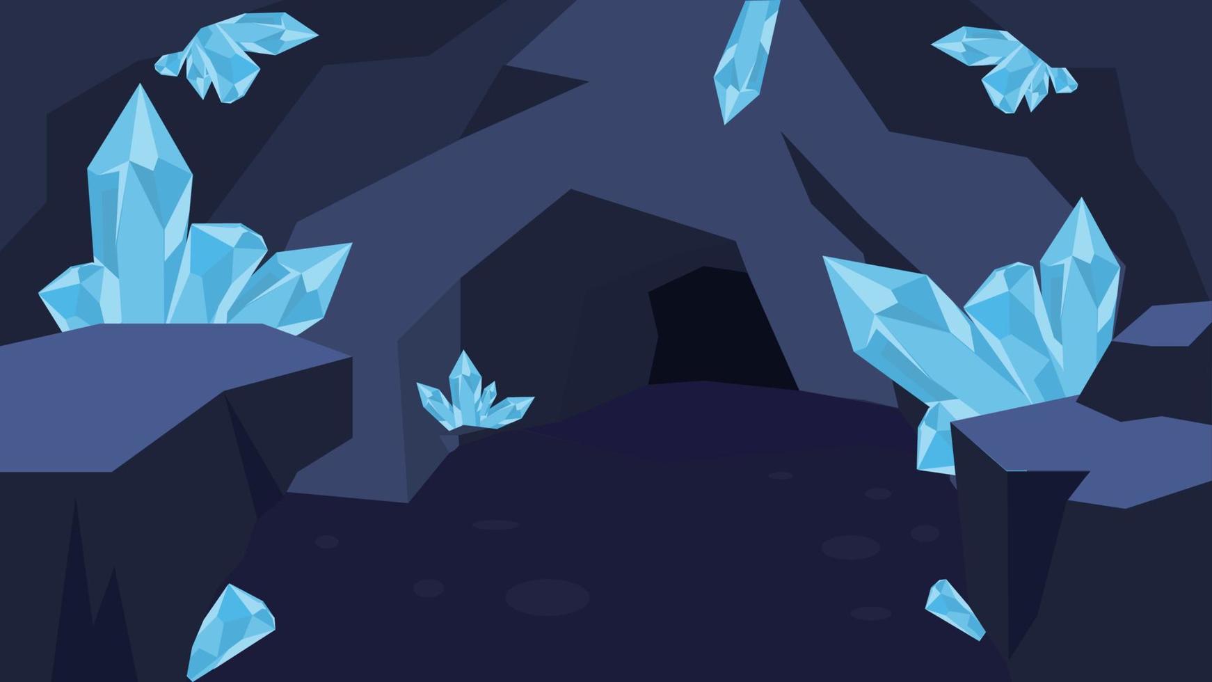 Crystal in cave flat illustration vector