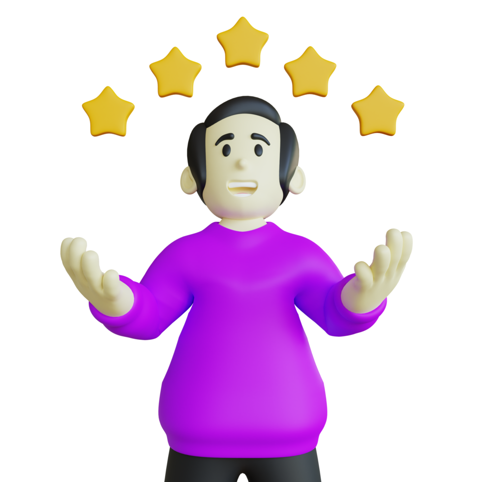 Illustration de personnage 3d avec cinq étoiles png