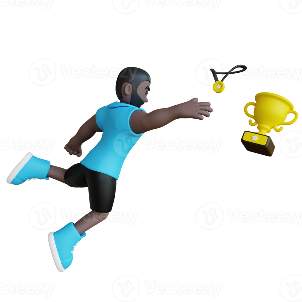 Stylized 3D Athlete Chasing Trophy png