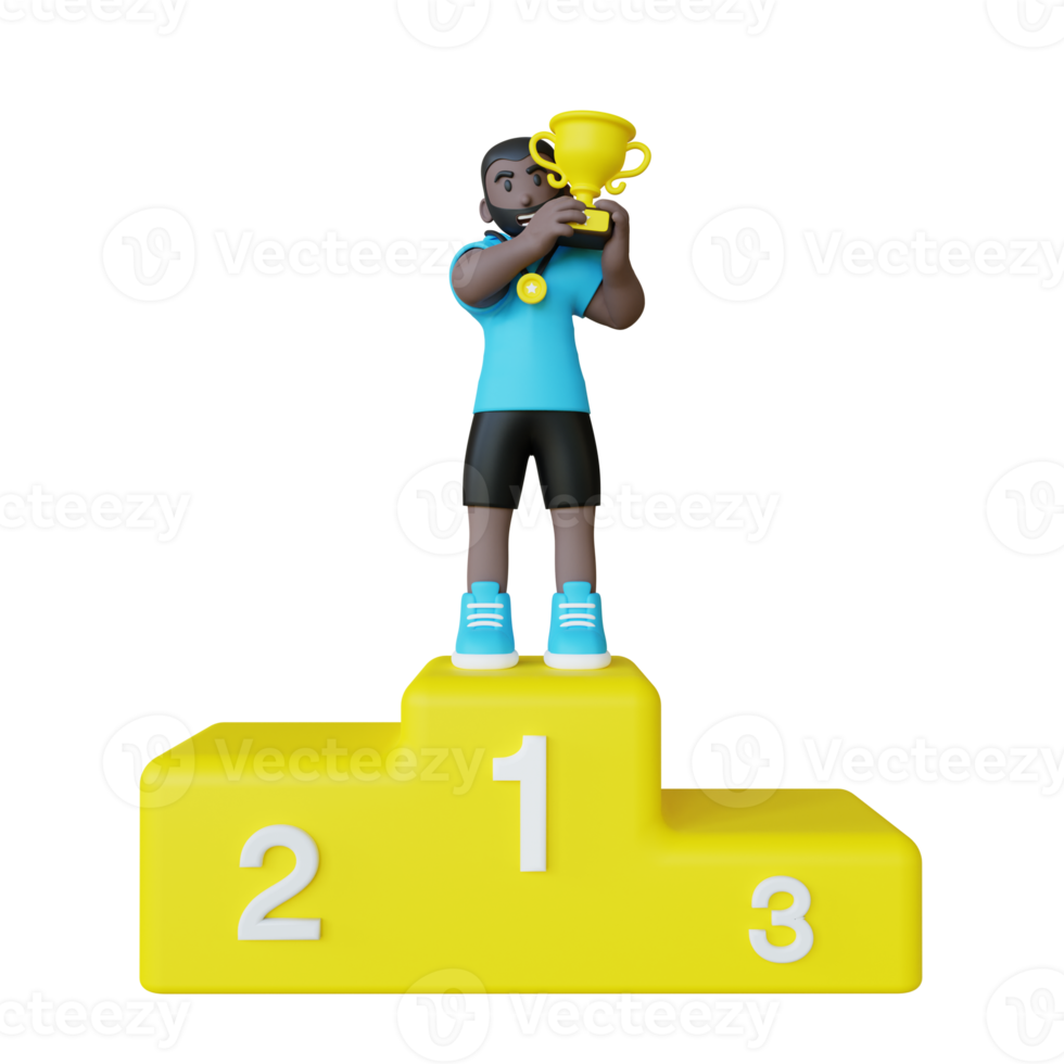 atleta vencedor do campeonato 3d em pé no pódio png