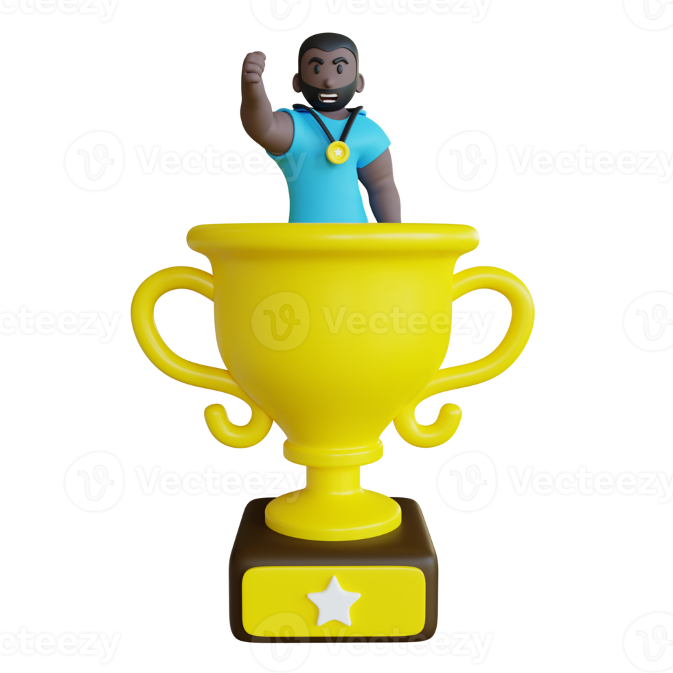 Stylized 3D Athlete Inside a Trophy Cup png