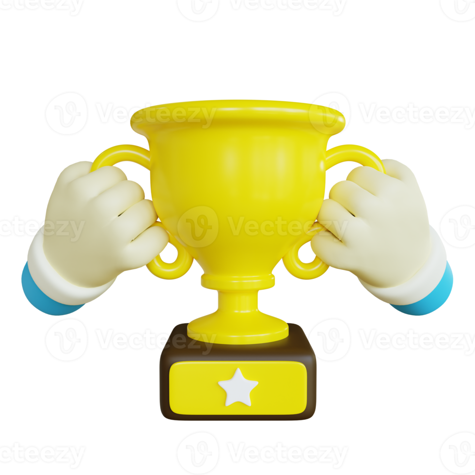 Stylized 3D Hand Holding Trophy png