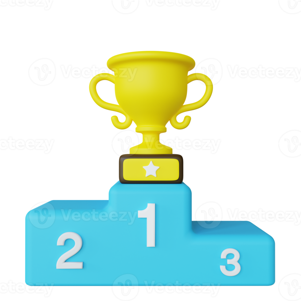 Stylized 3D Trophy with Tournament Podium png