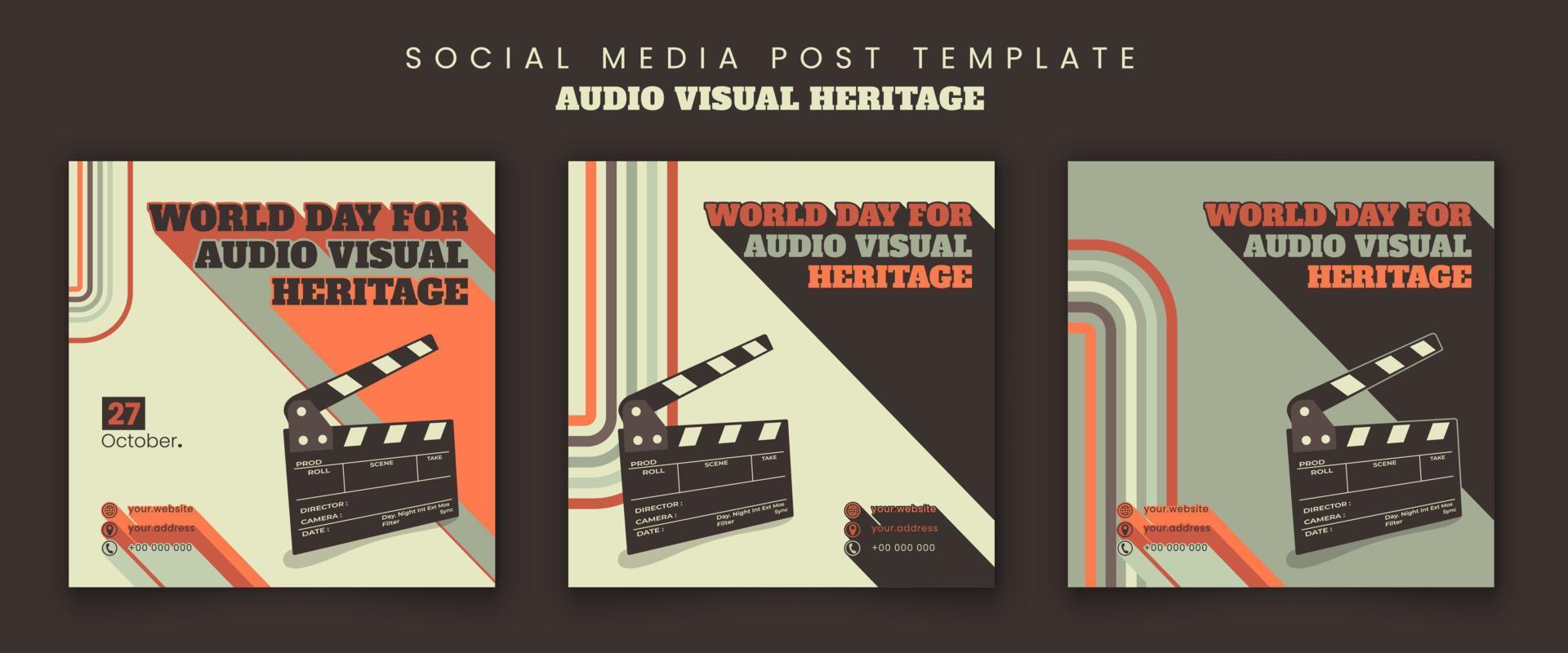 Social media post template with movie clapper and retro background design vector