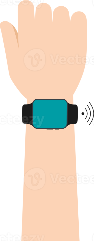 main portant une montre intelligente avec symbole de signal sans fil png