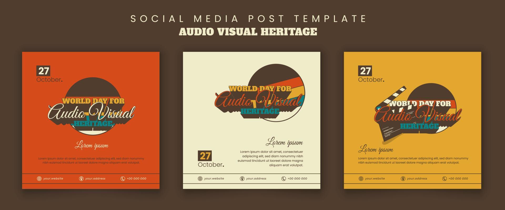 plantilla de publicación en redes sociales con diseño de tipografía vintage para el día mundial del patrimonio audiovisual vector