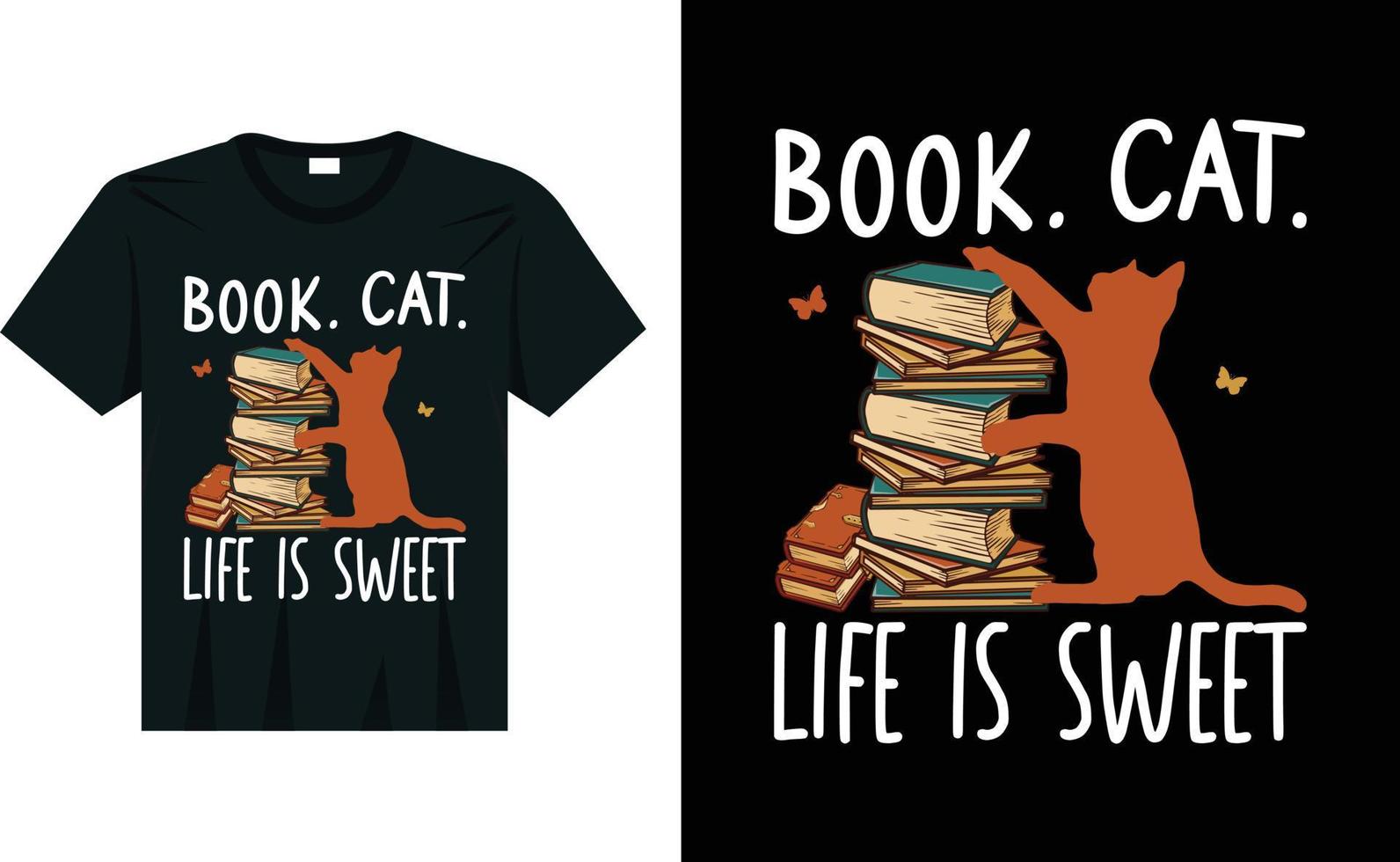 libro gato la vida es dulce gato diseño de camiseta de gato de amante de libros vector