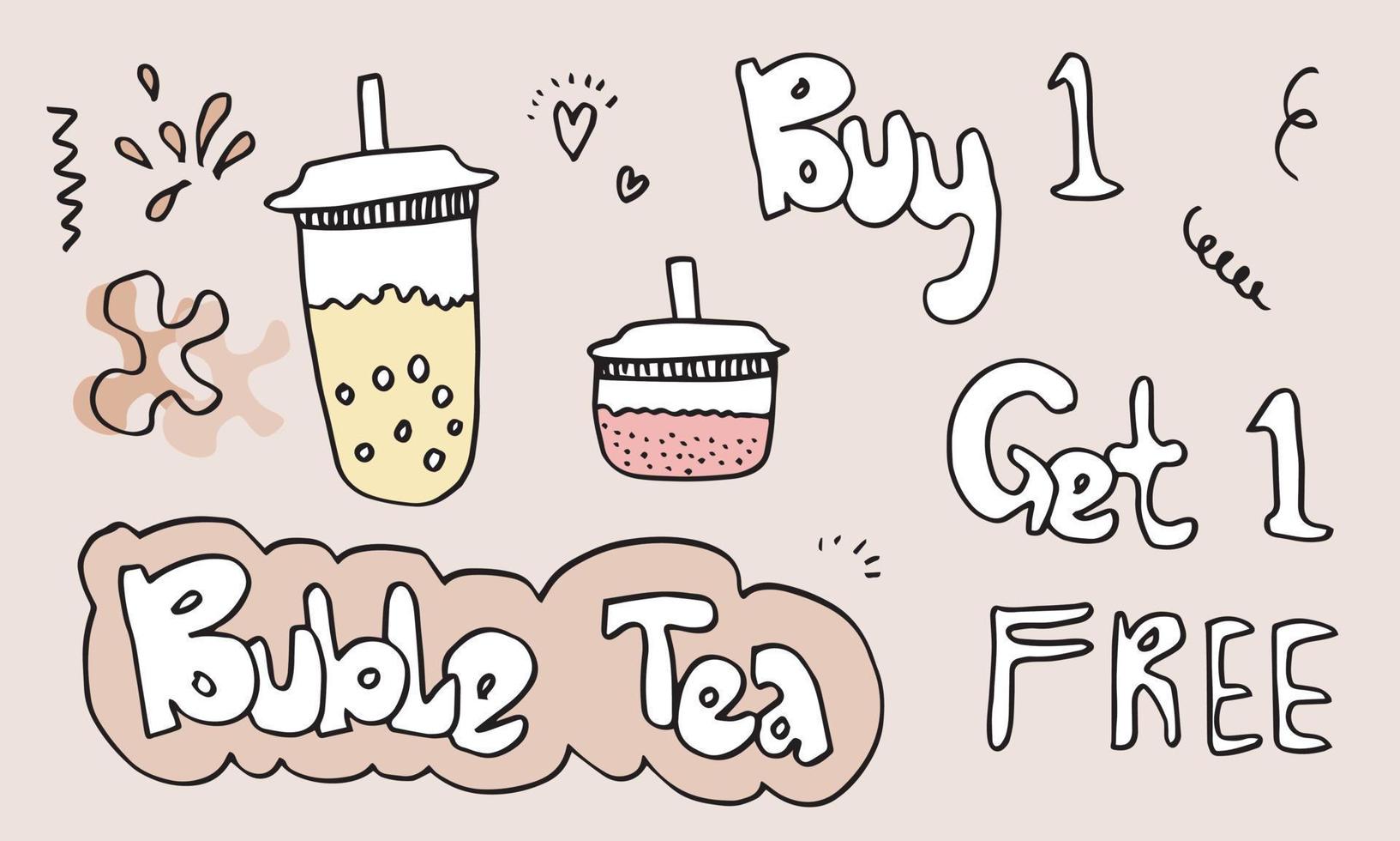 hand drawn bubble tea.doodle style. vector