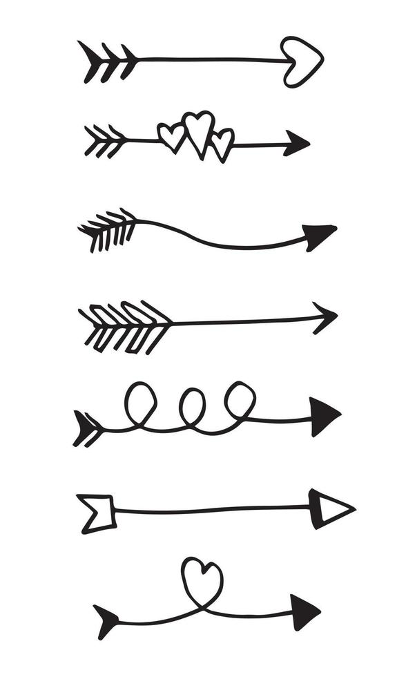 doodle design elements. hand drawn arrows isolated on white background. Vector illustration.