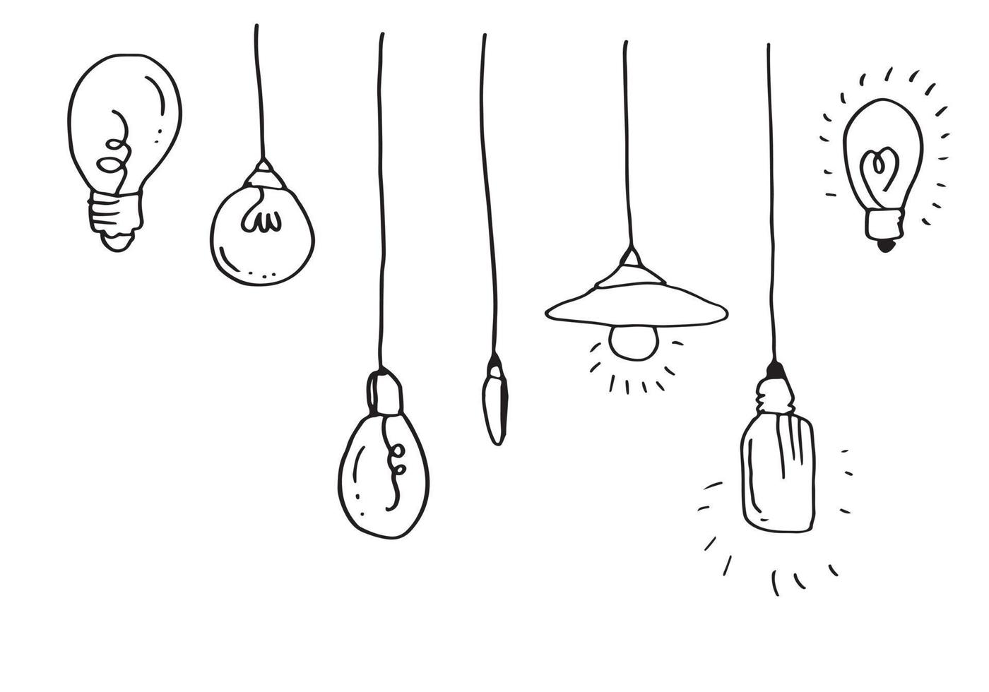 Hand drawn light bulb icons with concept of idea. Doodle style. Vector illustration.