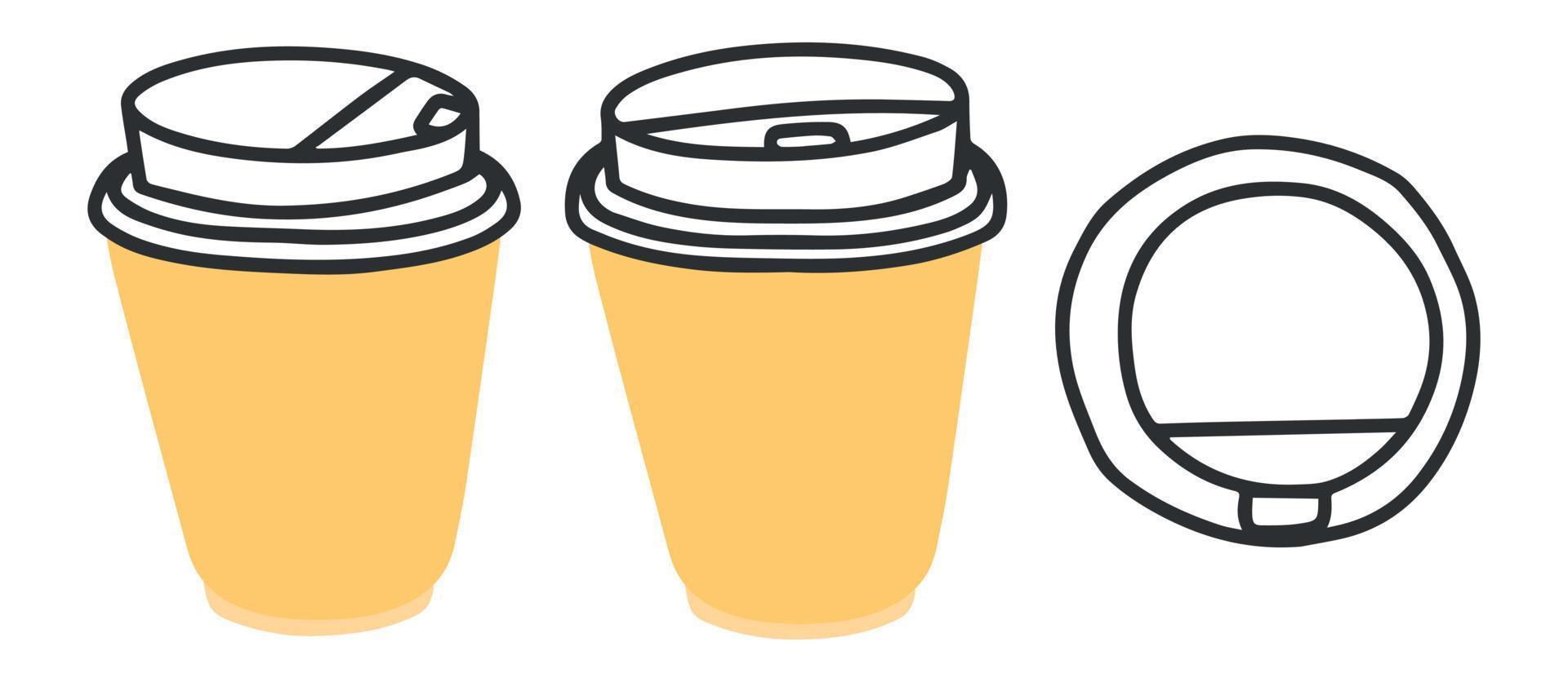 Cartoon set paper coffee cups on white background. vector