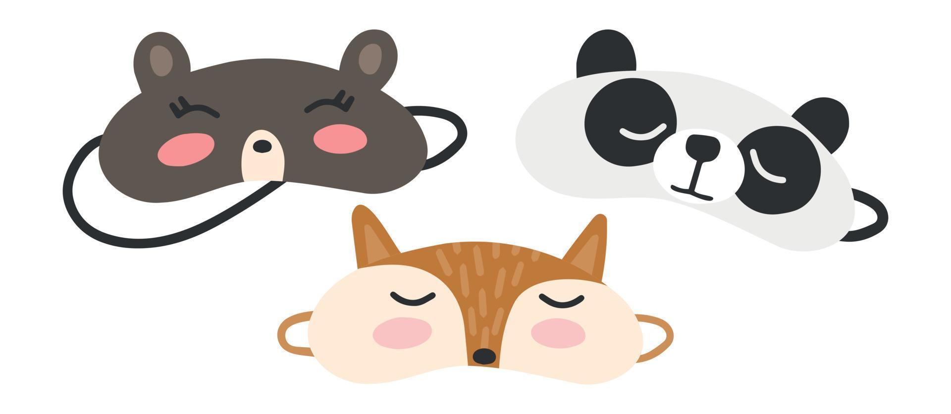 Eye mask vector sleeping night accessory relax rest in traveling  illustration set of face sleepy protection cartoon asleep beer, fox and  panda. 12629675 Vector Art at Vecteezy