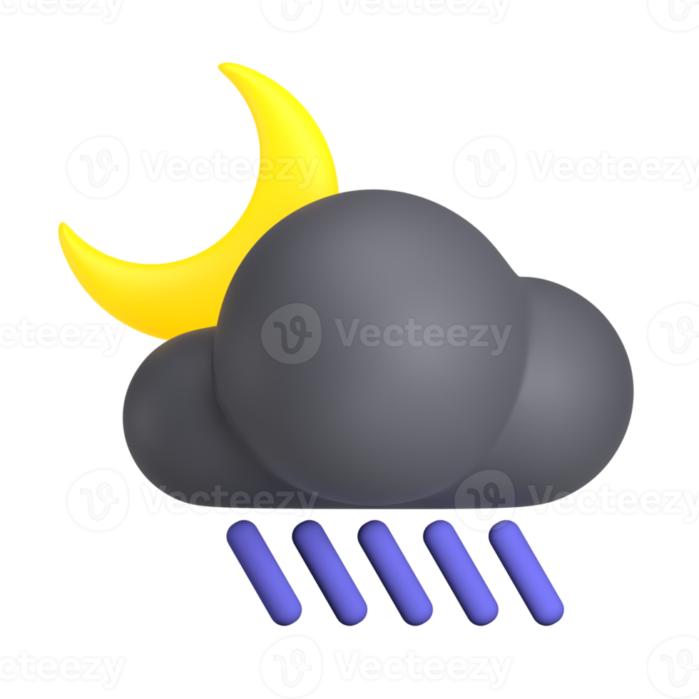 Night Heavy Rain 3d weather icon illustration png