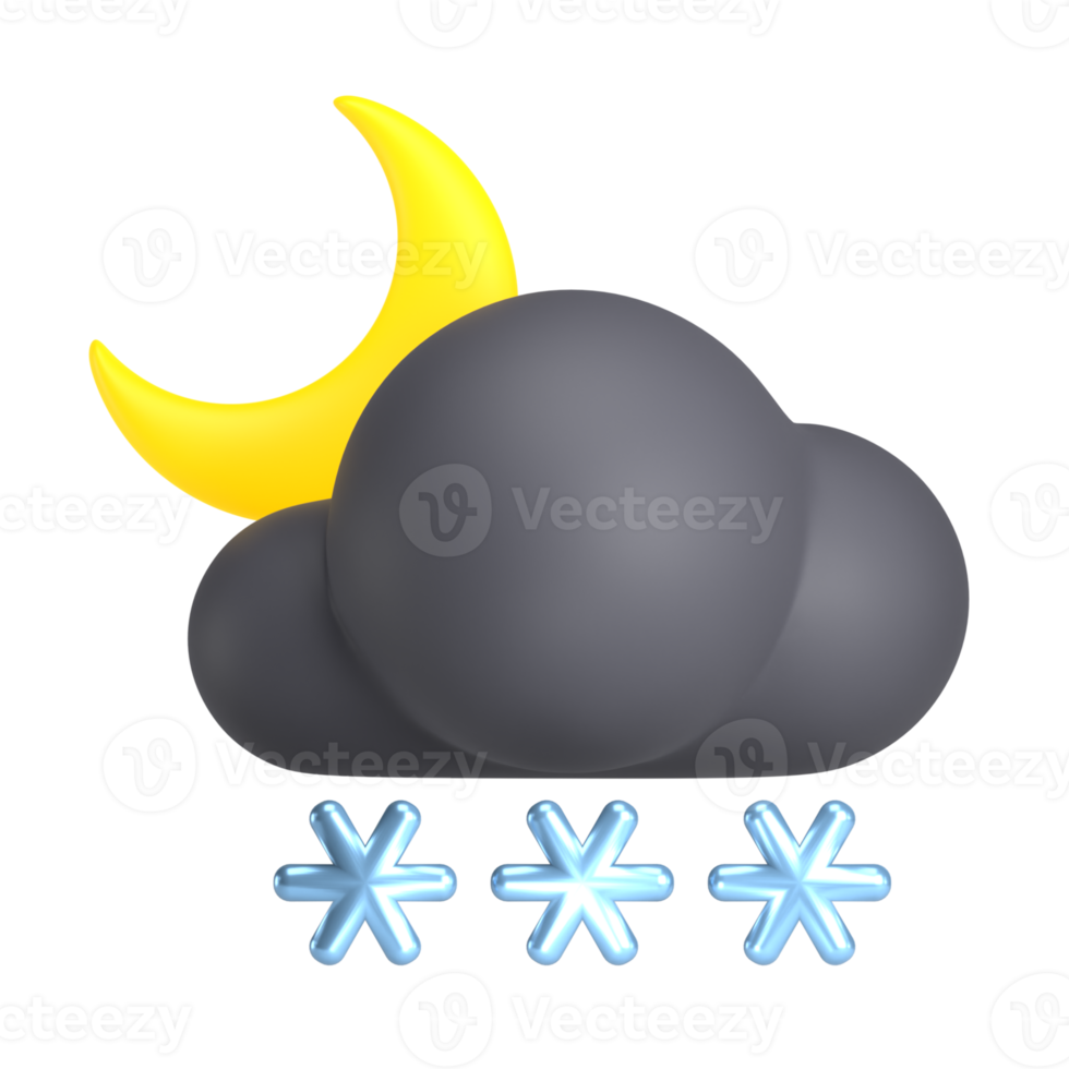 ilustração de ícone de clima 3d de queda de neve à noite png