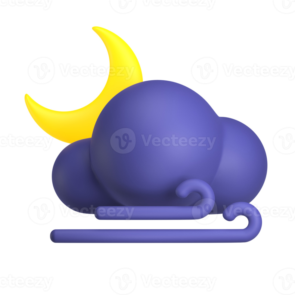 illustration d'icône météo 3d venteuse de nuit png