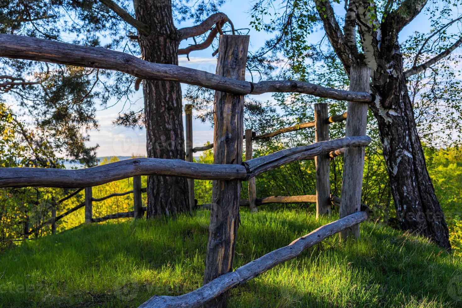 rustic view with log fence and selective focus photo