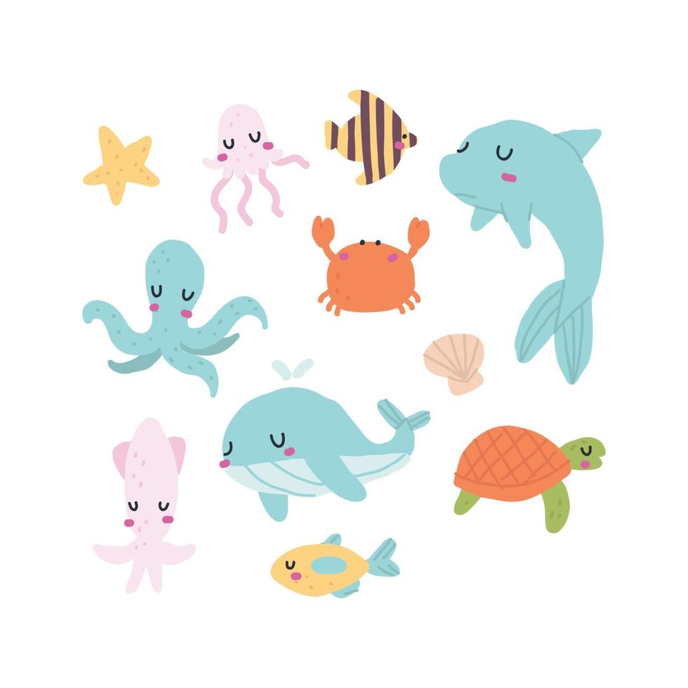 Doodled Sea Creatures vector