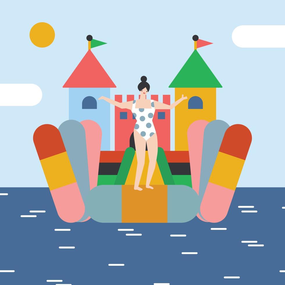 Colorful Girl in a Bounce House vector