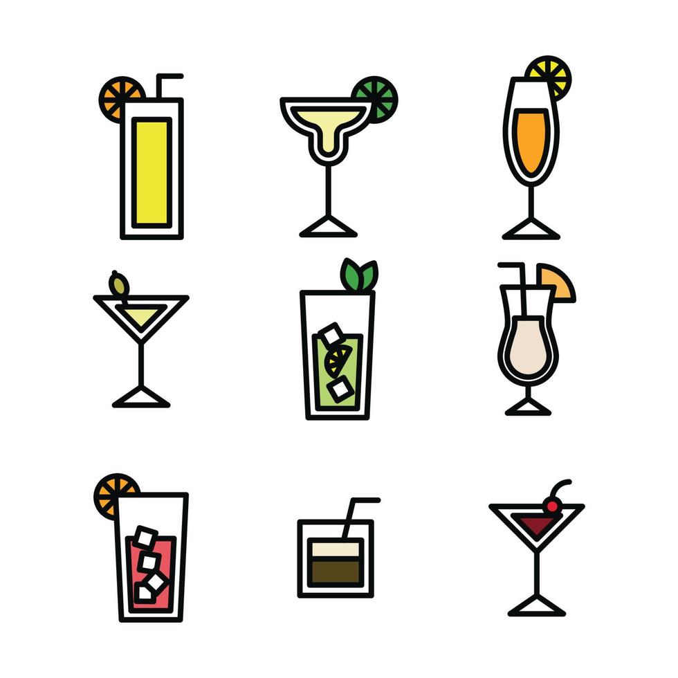 iconos de bebida delineados vector