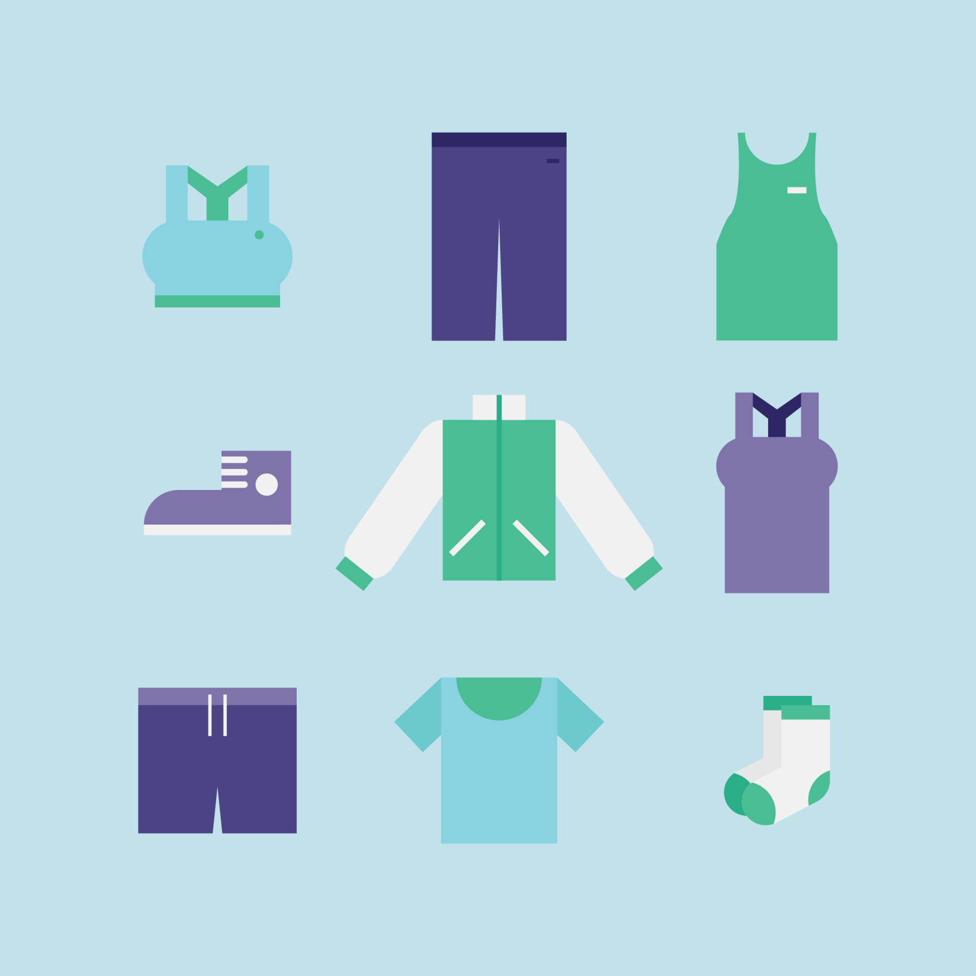 Flat Colorful Gym Workout Clothes 12630317 Vector Art At Vecteezy Flat Colorful Gym Workout Clothes 12630317 Vector Art At Vecteezy