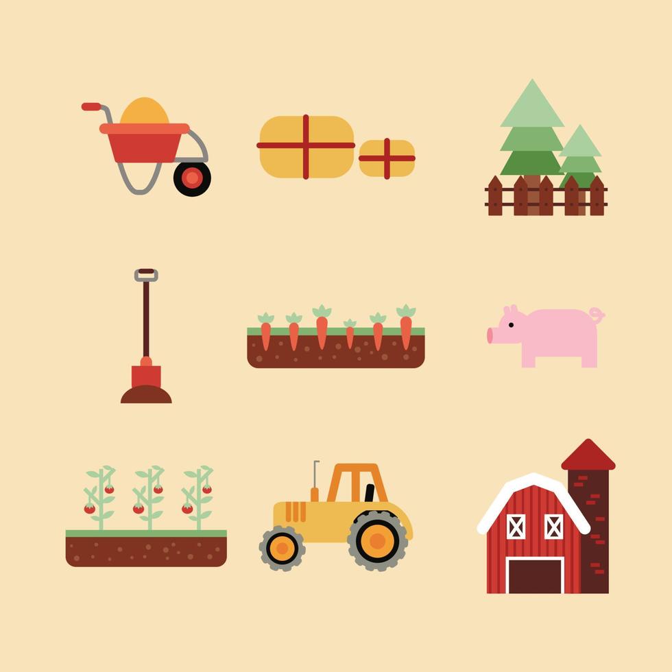 Flat Colorful Farm Icons vector