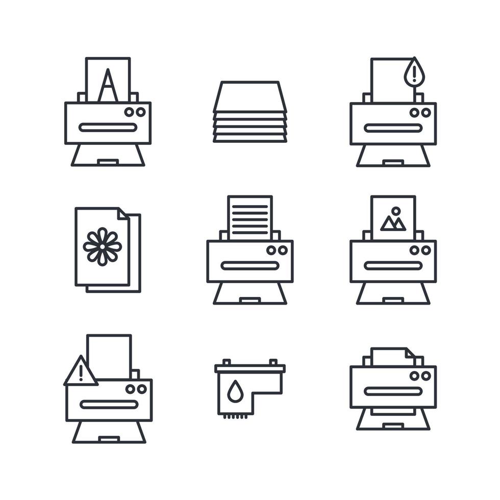 iconos de impresión en blanco y negro vector