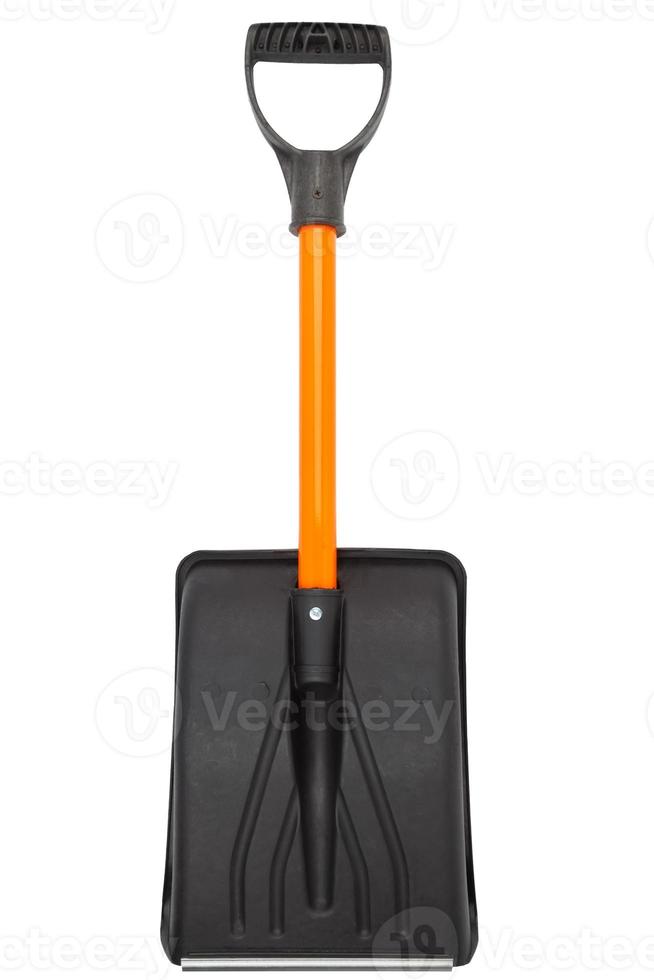 small plastic snow shovel, isolated on white background - back side photo