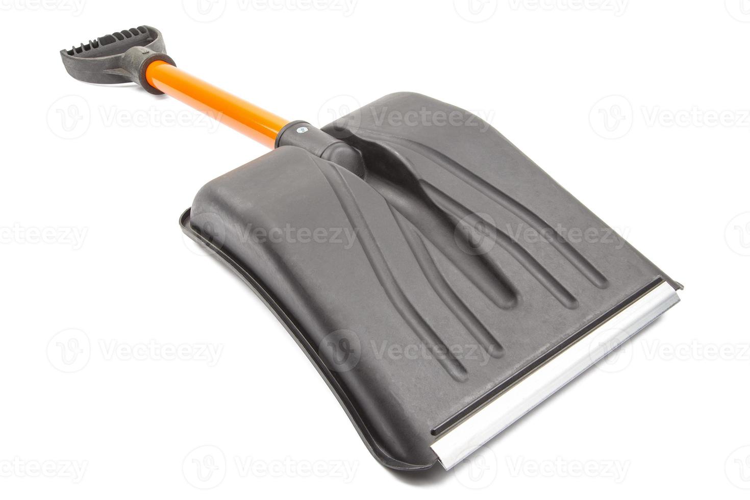 small plastic snow shovel, isolated on white background - back side photo