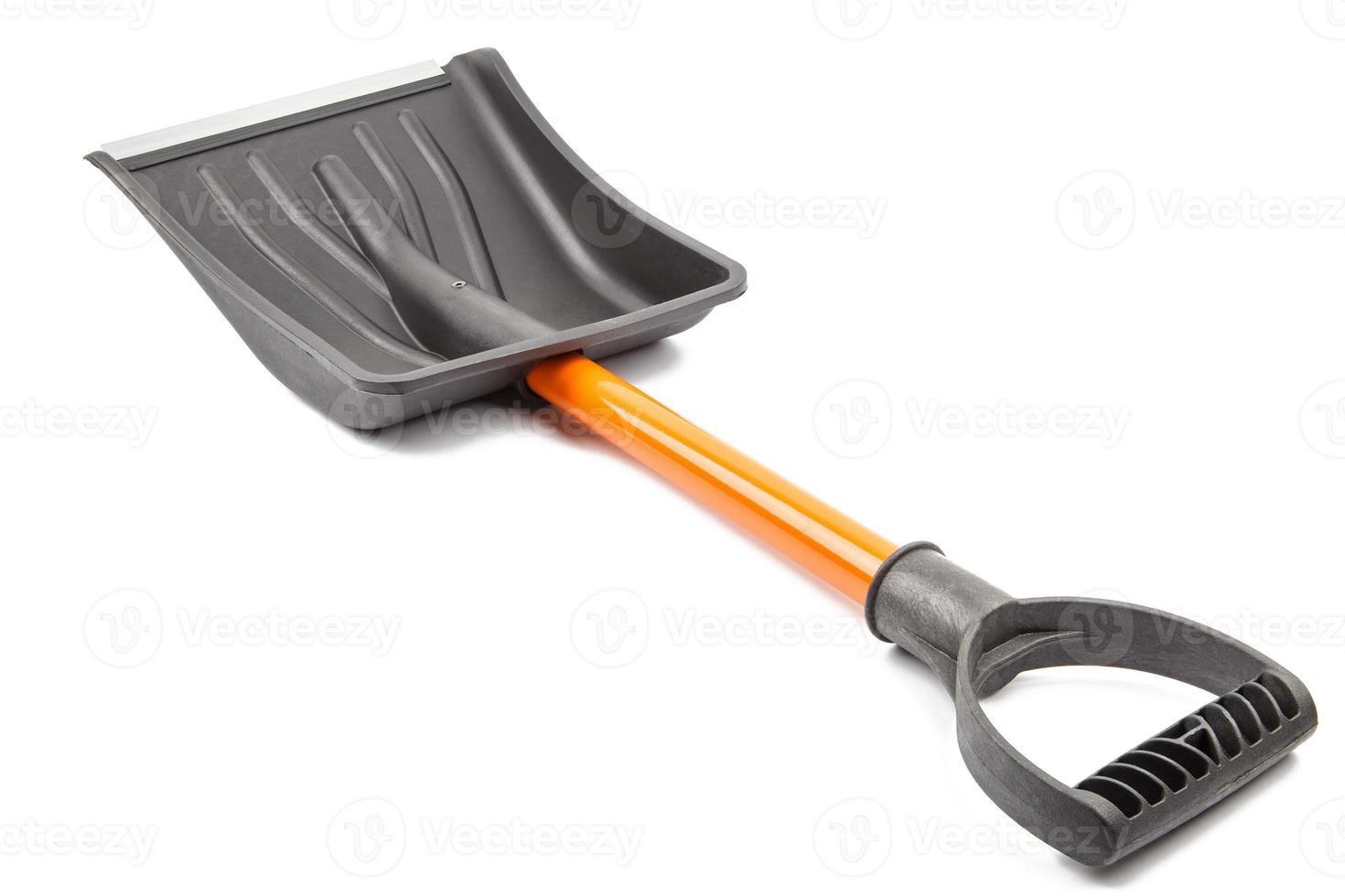 small plastic snow shovel, isolated on white background - back side photo