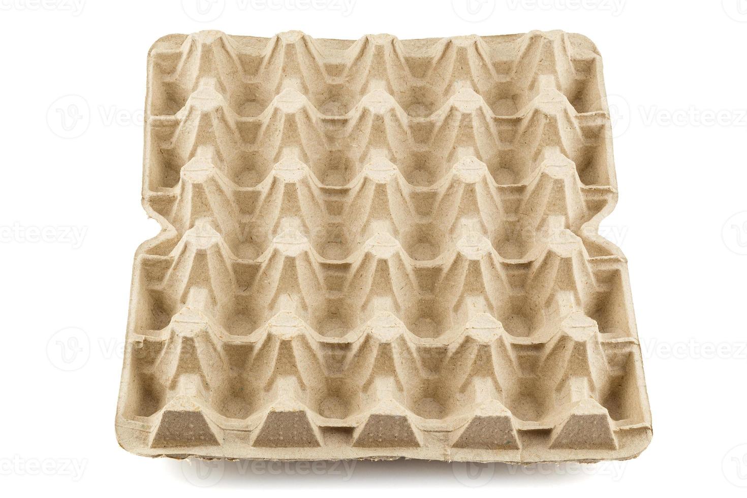 empty formed cardboard egg tray - closeup with edge-to-edge sharpness, isolated on white background photo