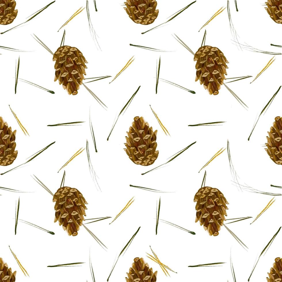 Seamless pattern with Christmas tree needles and cones photo