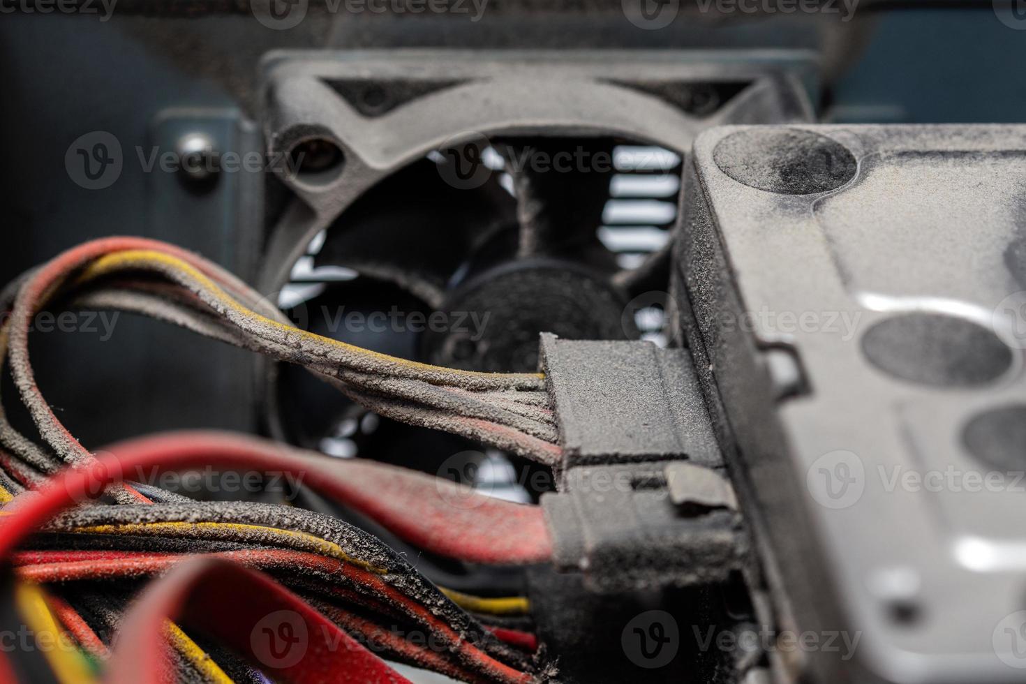 dusty pc electronic hardware closeup with selective focus photo