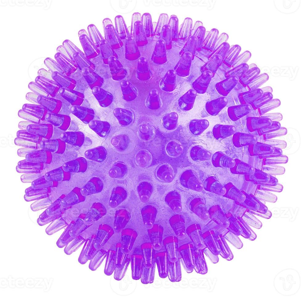 transparent purple spiked plastic ball isolated on white background - massager, dog toy and COVID-19 symbol photo