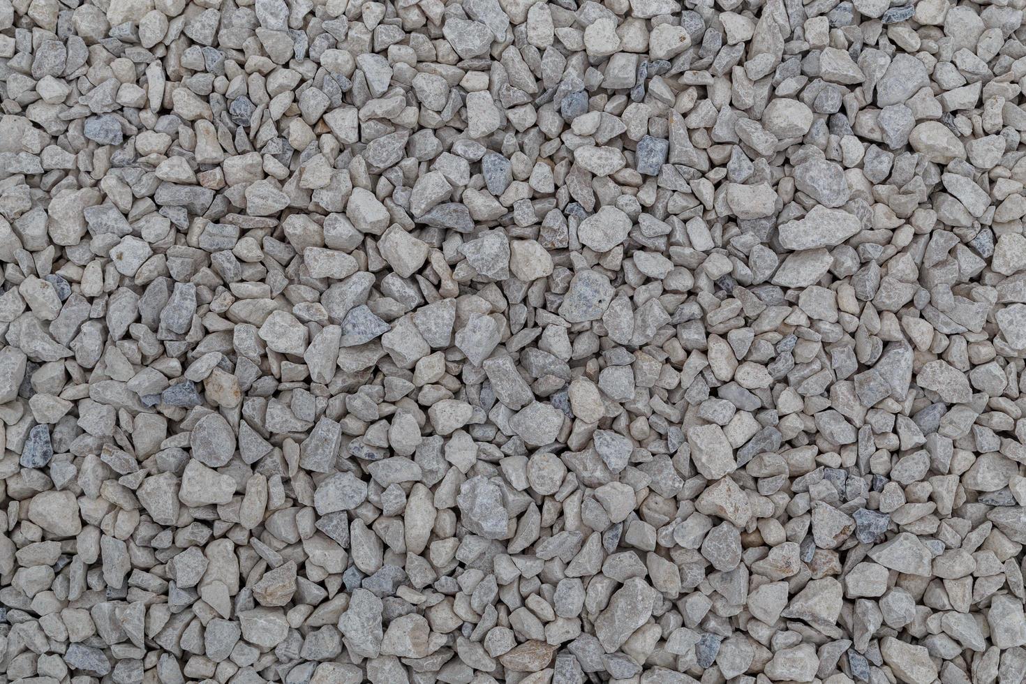 Dry white limestone ballast flat full frame background. Small gray dusty broken macadam stones texture. photo