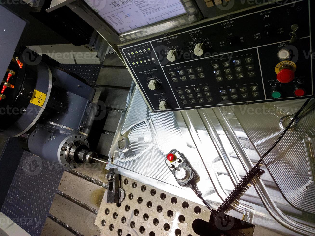 measuring process with ruby touch probe on large CNC milling machine in jog mode photo