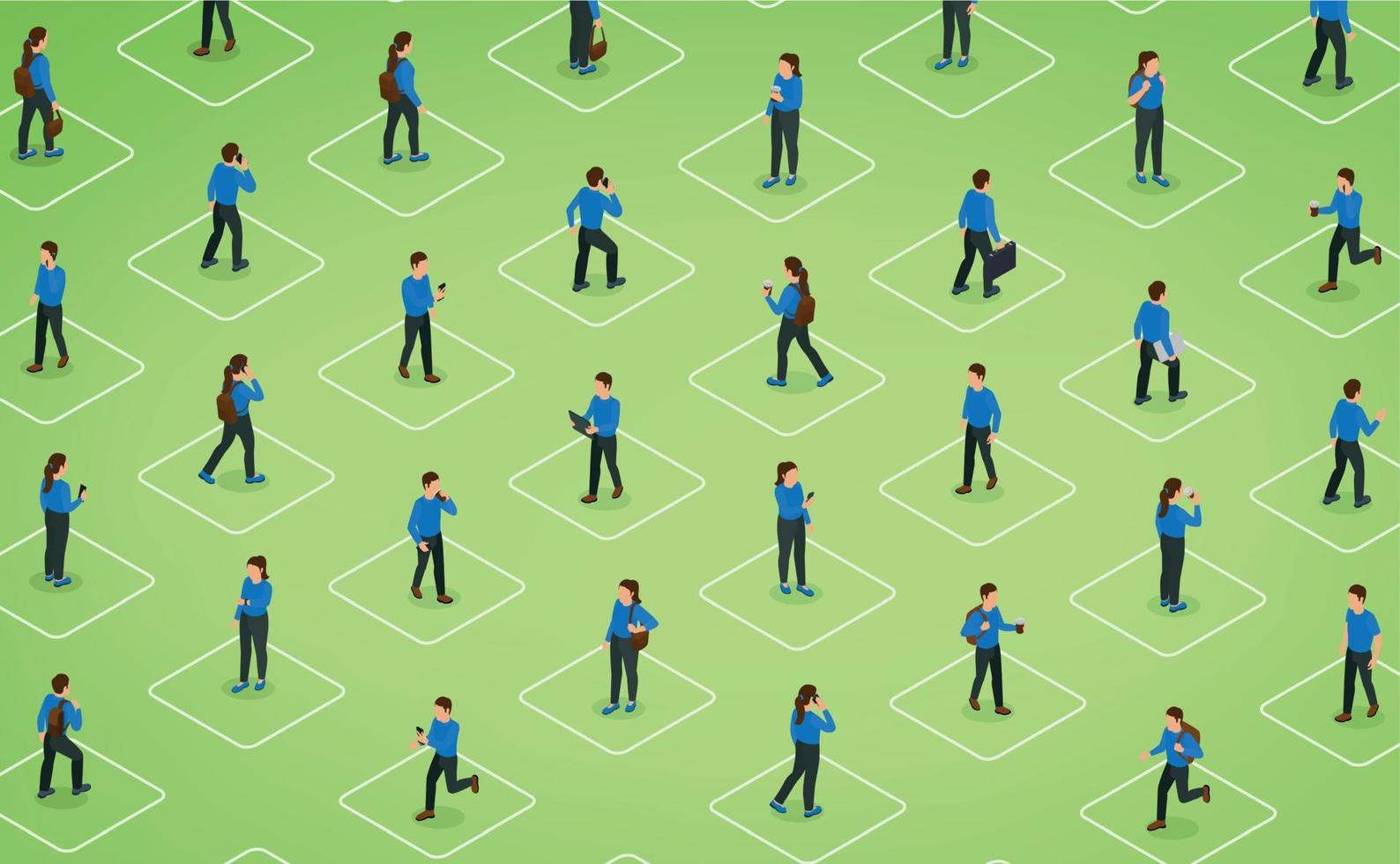 Walking People Isometric Green Background vector