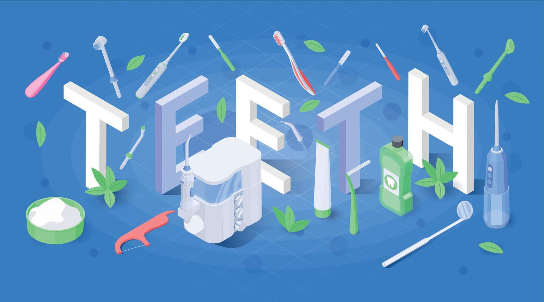 Teeth Word Isometric Composition vector
