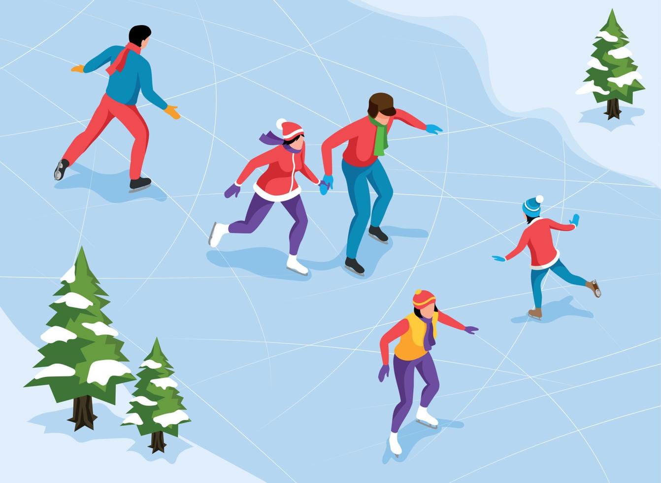 ilustración isométrica de patinaje sobre hielo vector