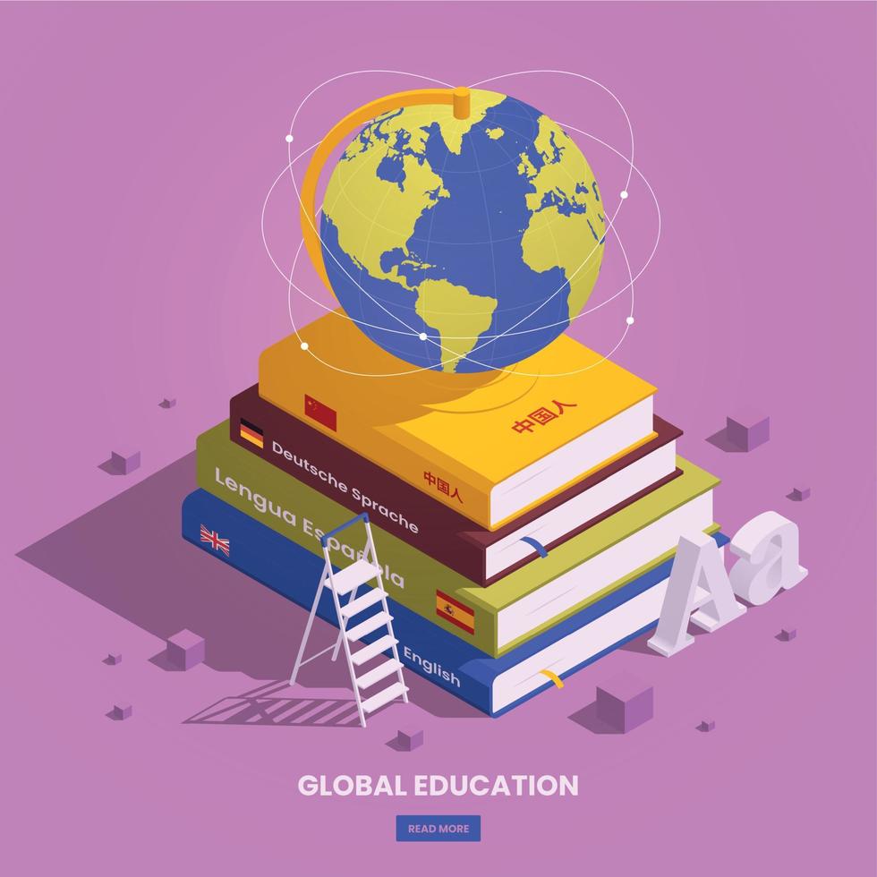 composición de libros de educación global vector