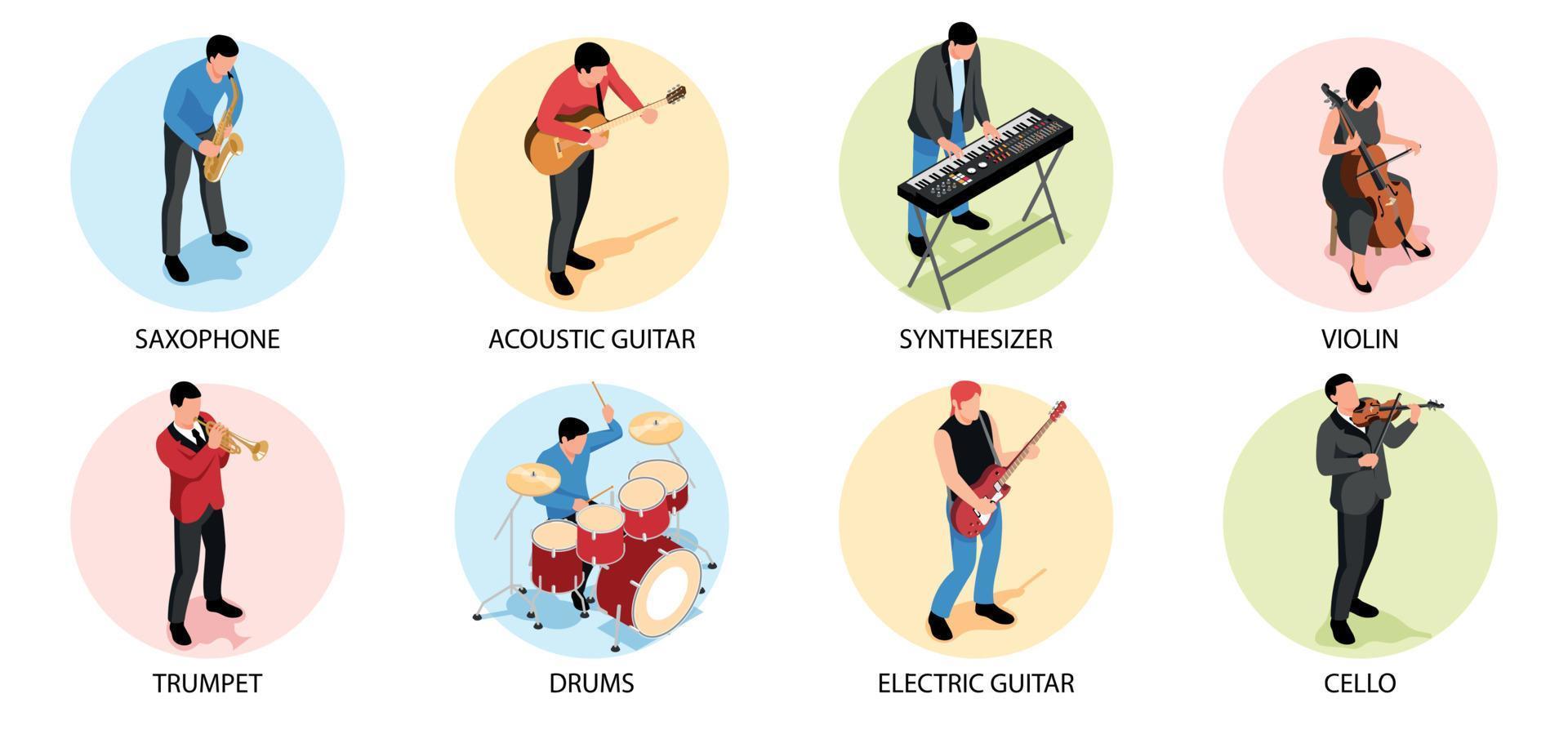 Isometric Musicians Compositions Set vector