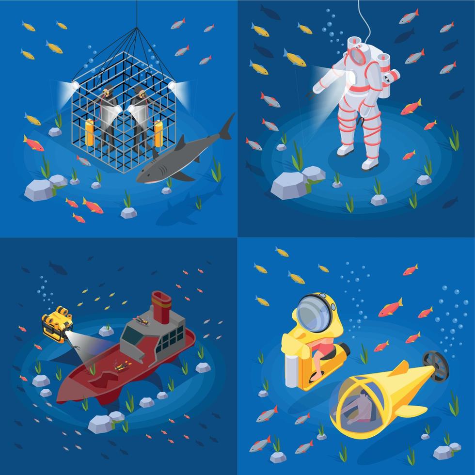 Diving Isometric 2x2 Design Concept vector