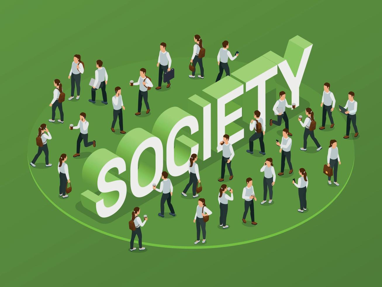 Society Isometric Green Background vector