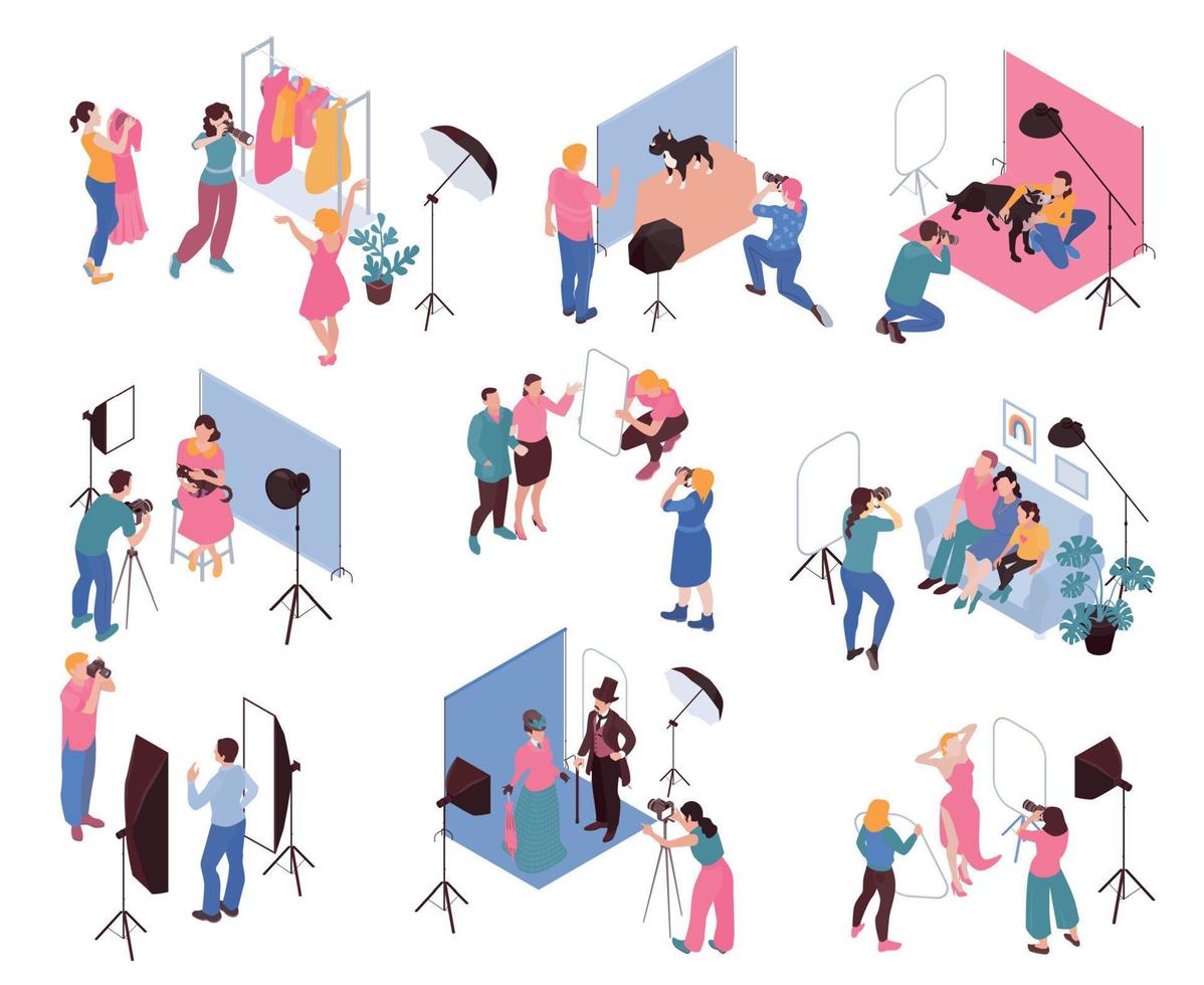 Photo Session Isometric Color Set vector