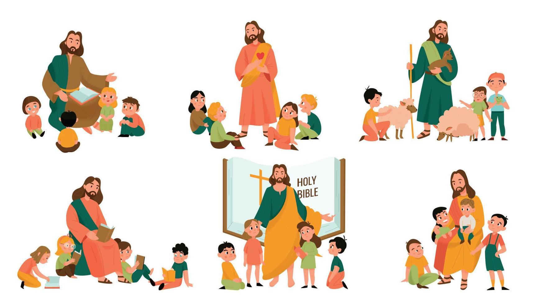 Jesus Christ And Kids Set vector