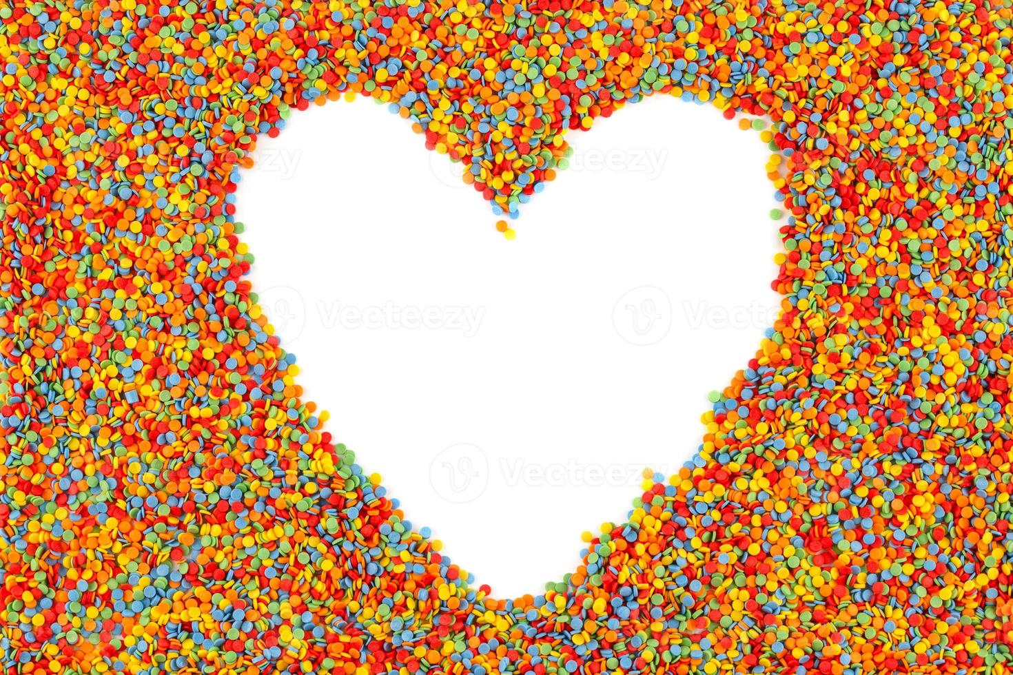 Rainbow colored sugar sprinkle dots, decorative heart shape frame mockup photo