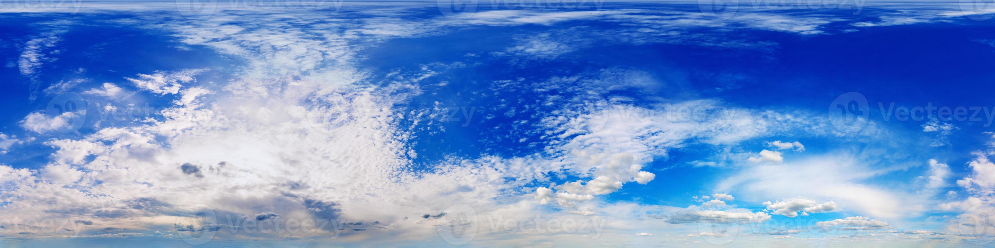 seamless 360 degrees angle view blue sky with clouds with zenith in equirectangular projection - upper half of the sphere photo