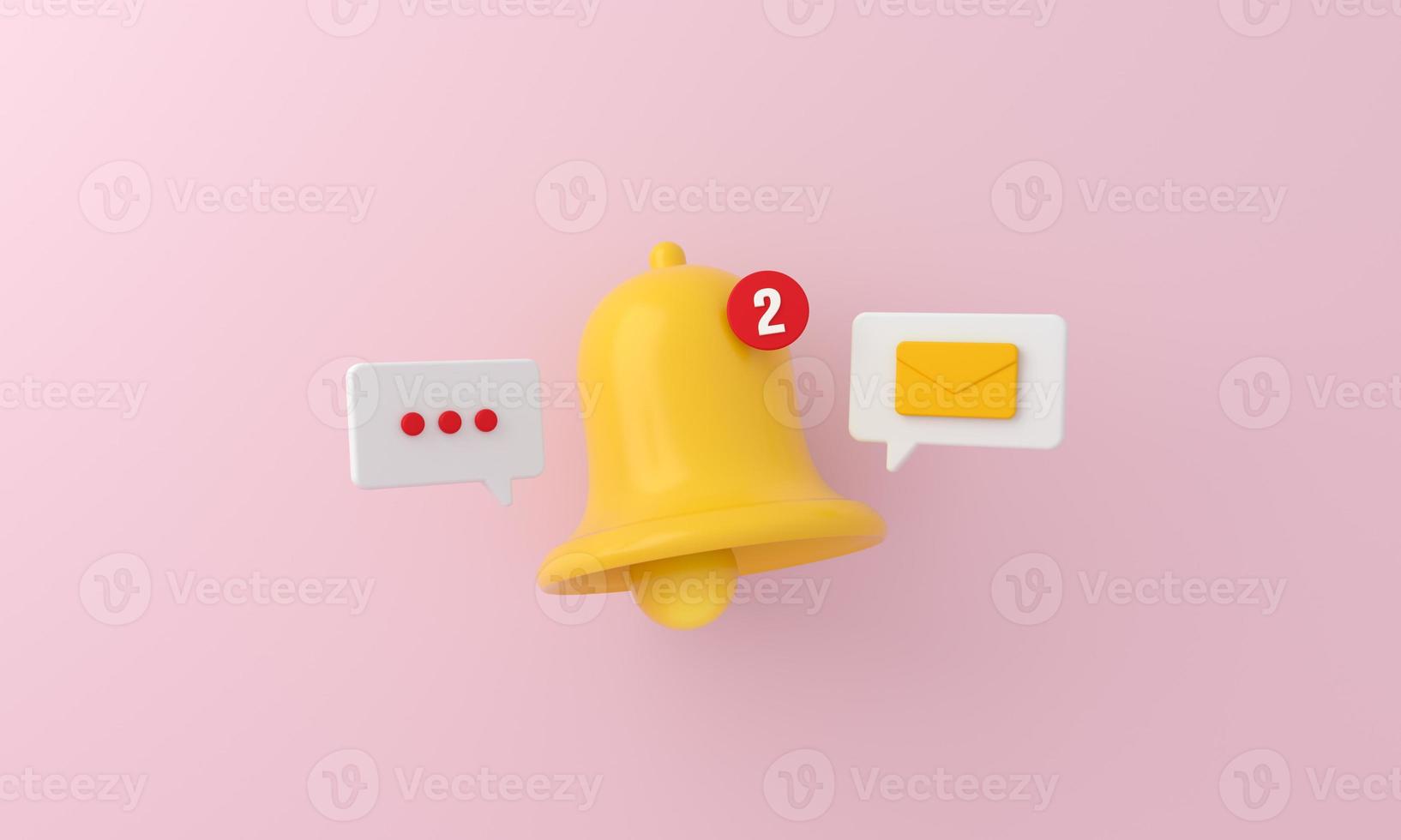 Notification message bell icon alert and alarm mail on pink background. photo