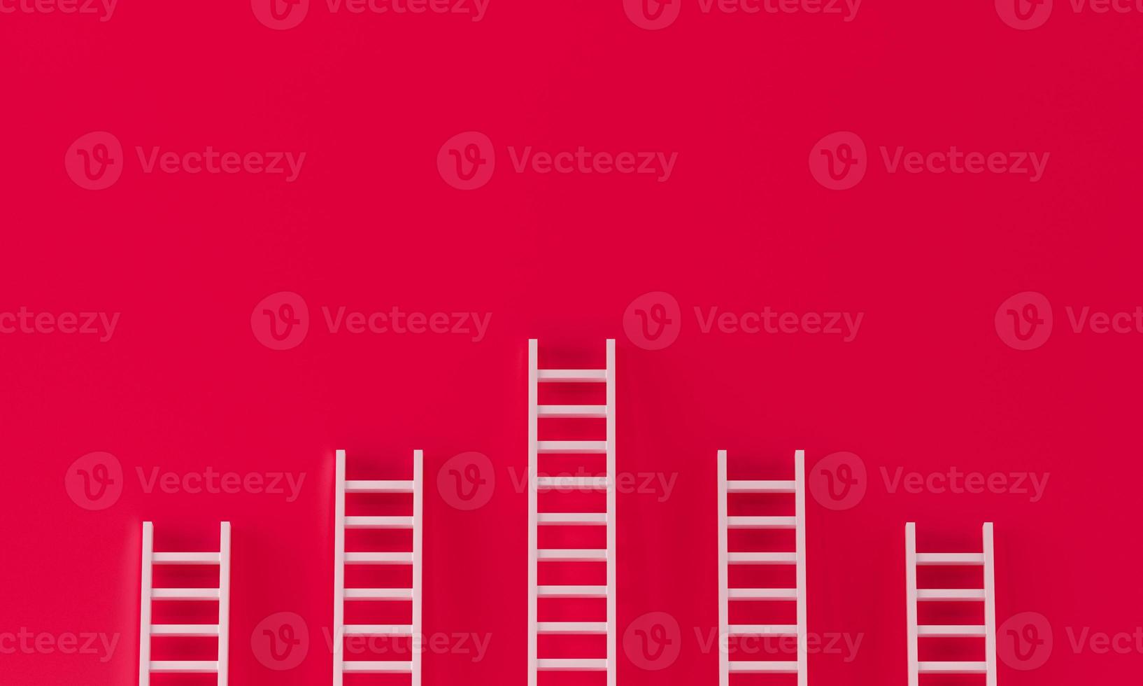 Ladder collection on red wall background. success concept with copy spaces for text. 3d rendering. photo